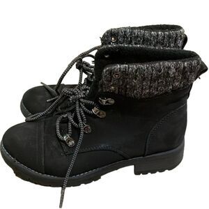 Universal Thread Danica Black Micro Suede Sweater Cuff Combat Boots Womens 6